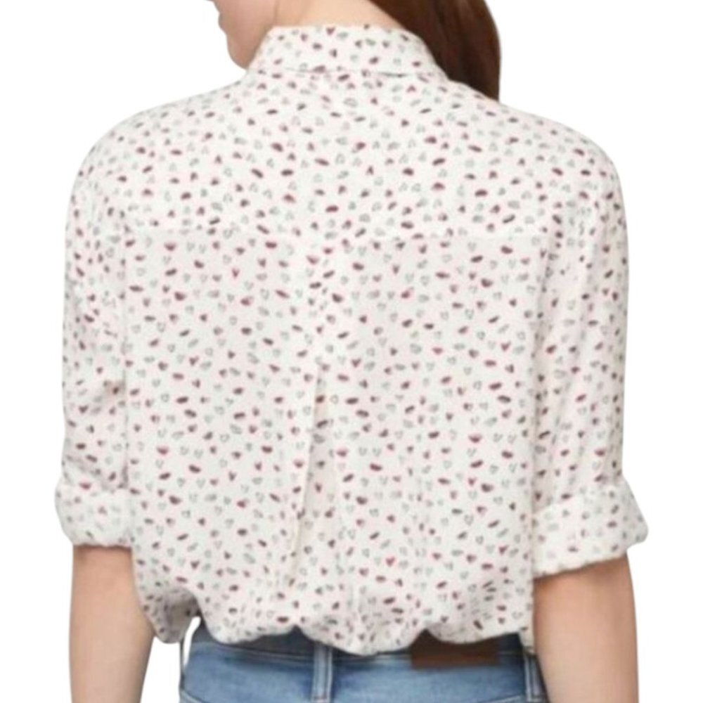 BEACHLUNCHLOUNGE Alanna Love Bites Button Up Shirt White Hearts Lip Women Medium - Picture 6 of 13